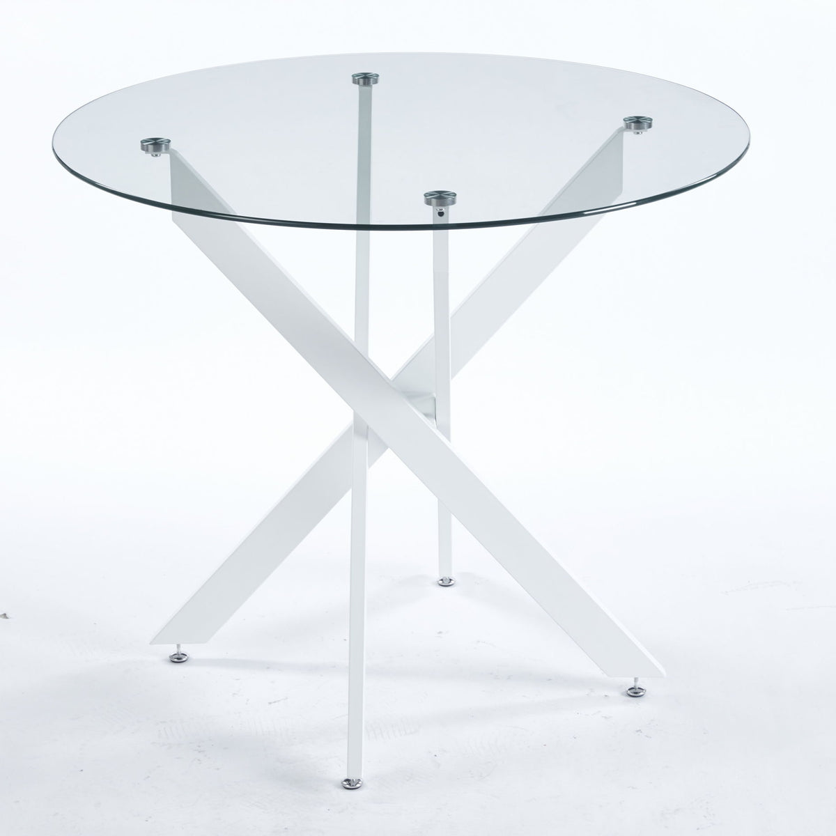 Dining Table With Cross Metal Leg And Tempered Glass, Modern Space Saving Kitchen Table For Living Room