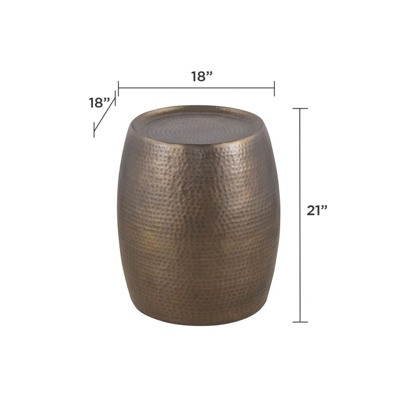 Bronze round hammered metal end table, 18 in diameter and 21 in height
