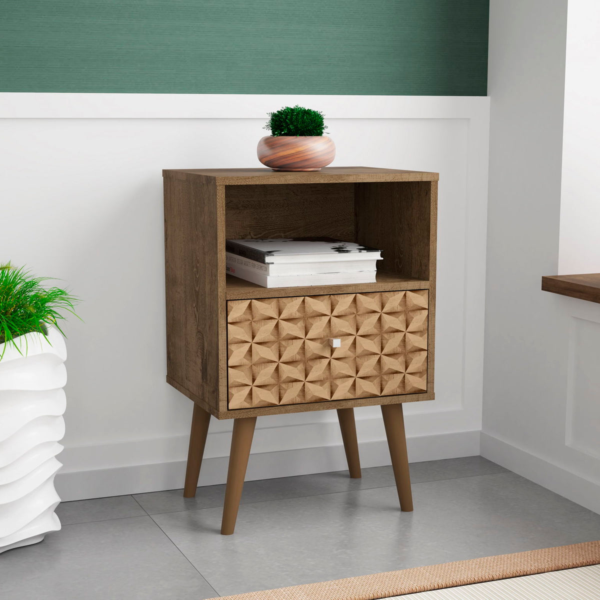 Manhattan Liberty - Nightstand Wtth Rustic Brown Frame