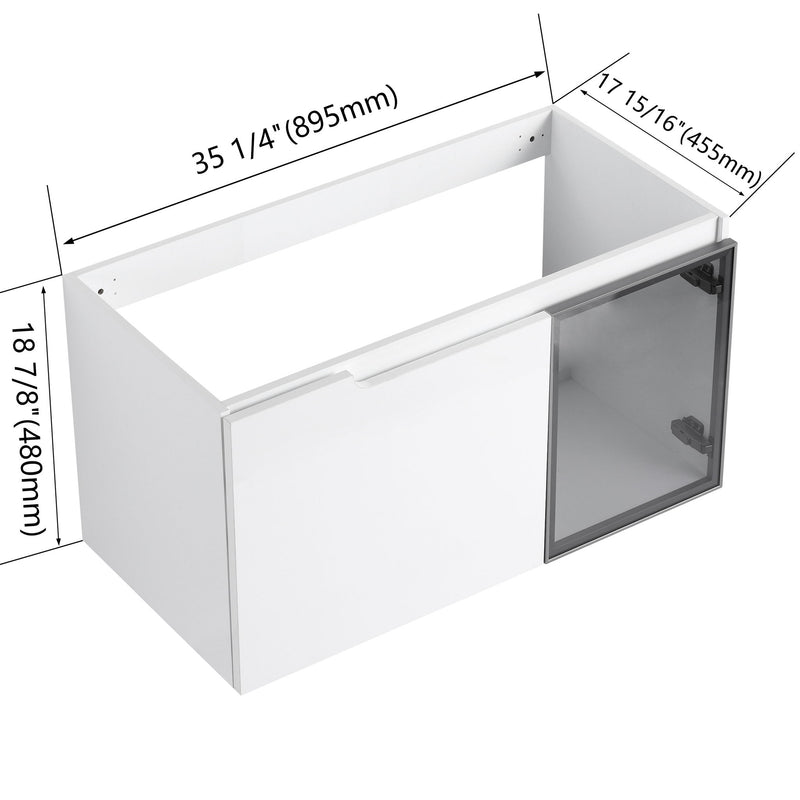 36" (35 1 / 4") Wall Mounted Bathroom Vanity, Cabinet With Half Door (Excluding Sink) - Glossy White
