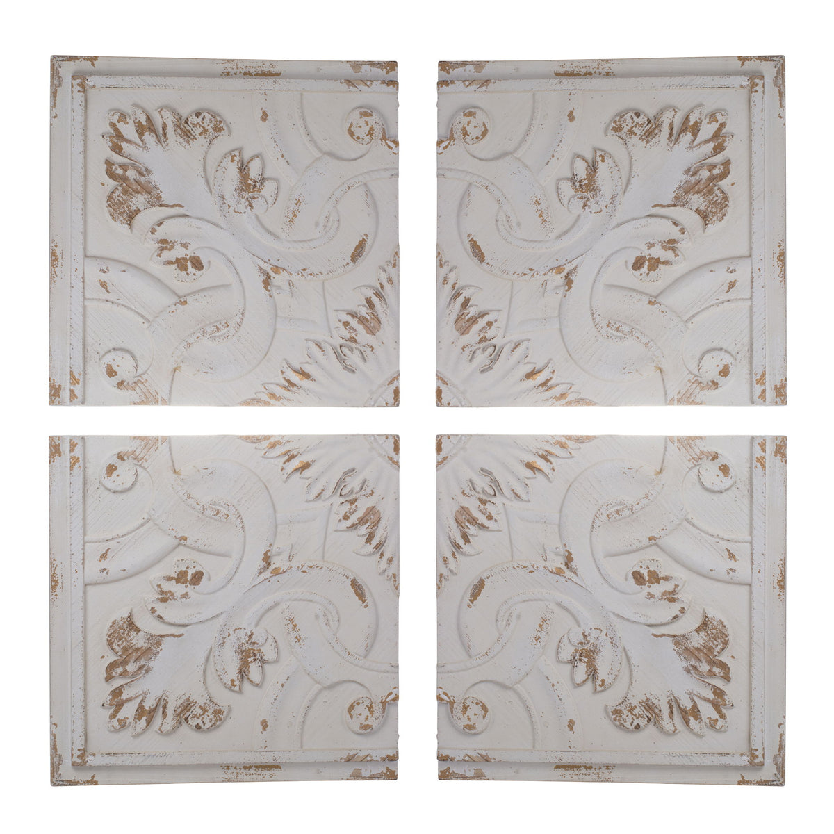 Distressed Wooden Square Wall Panels (Set of 4) - White