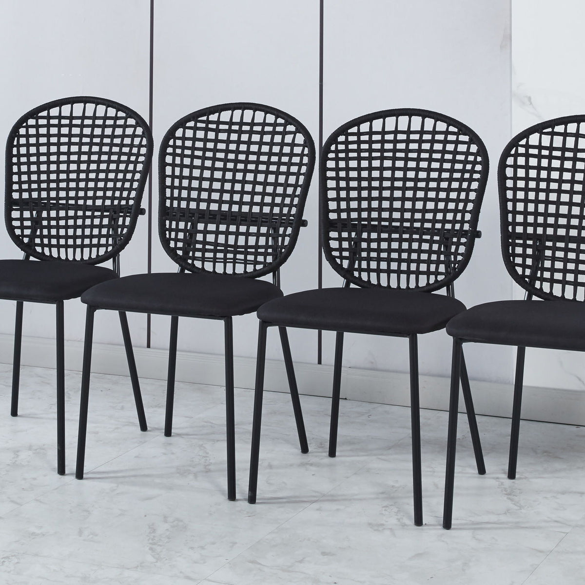 5 Pieces Dining Set, Table Metal Leg Mid-Century Dining Table For 4 - 6 People With MDF Table Top, Pedestal Dining Table, End Table Leisure Coffee Table - Black