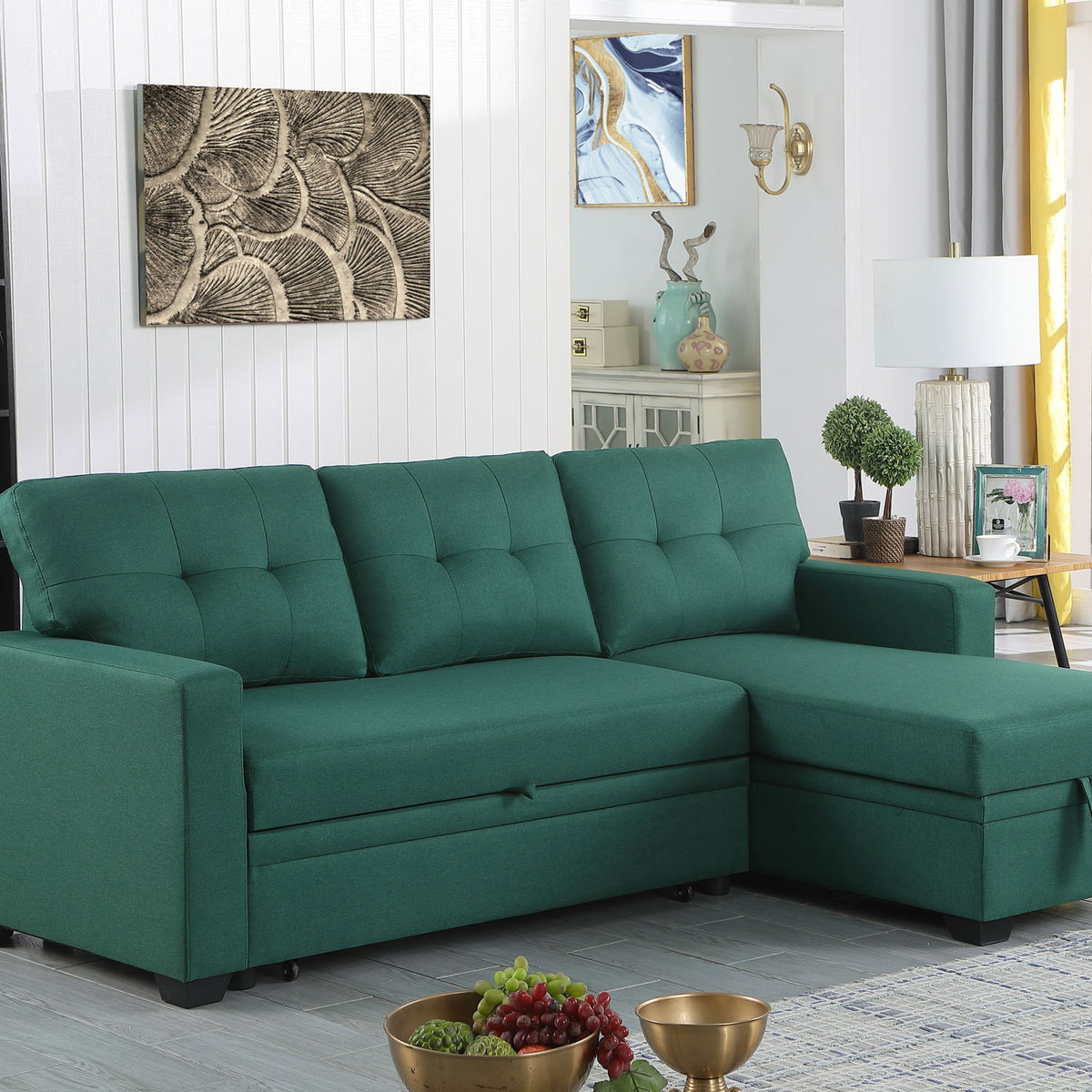 Upholstered Pull Out Sectional Sofa With Chaise