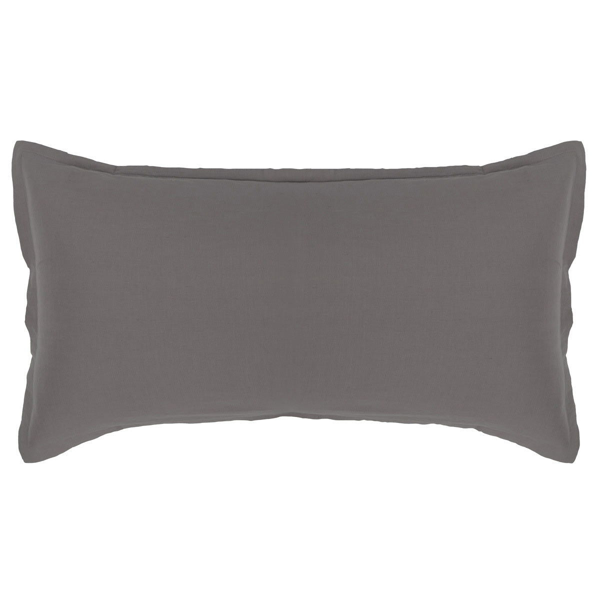 Dove gray rectangular decorative pillow with smooth fabric and flange edges
