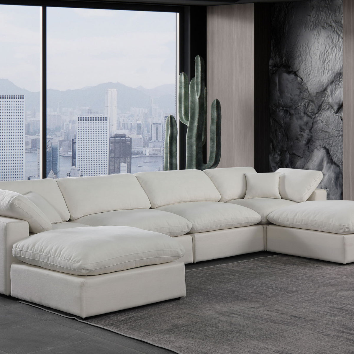 Comfy - 6 Piece Linen Modular Double Chaise Sectional