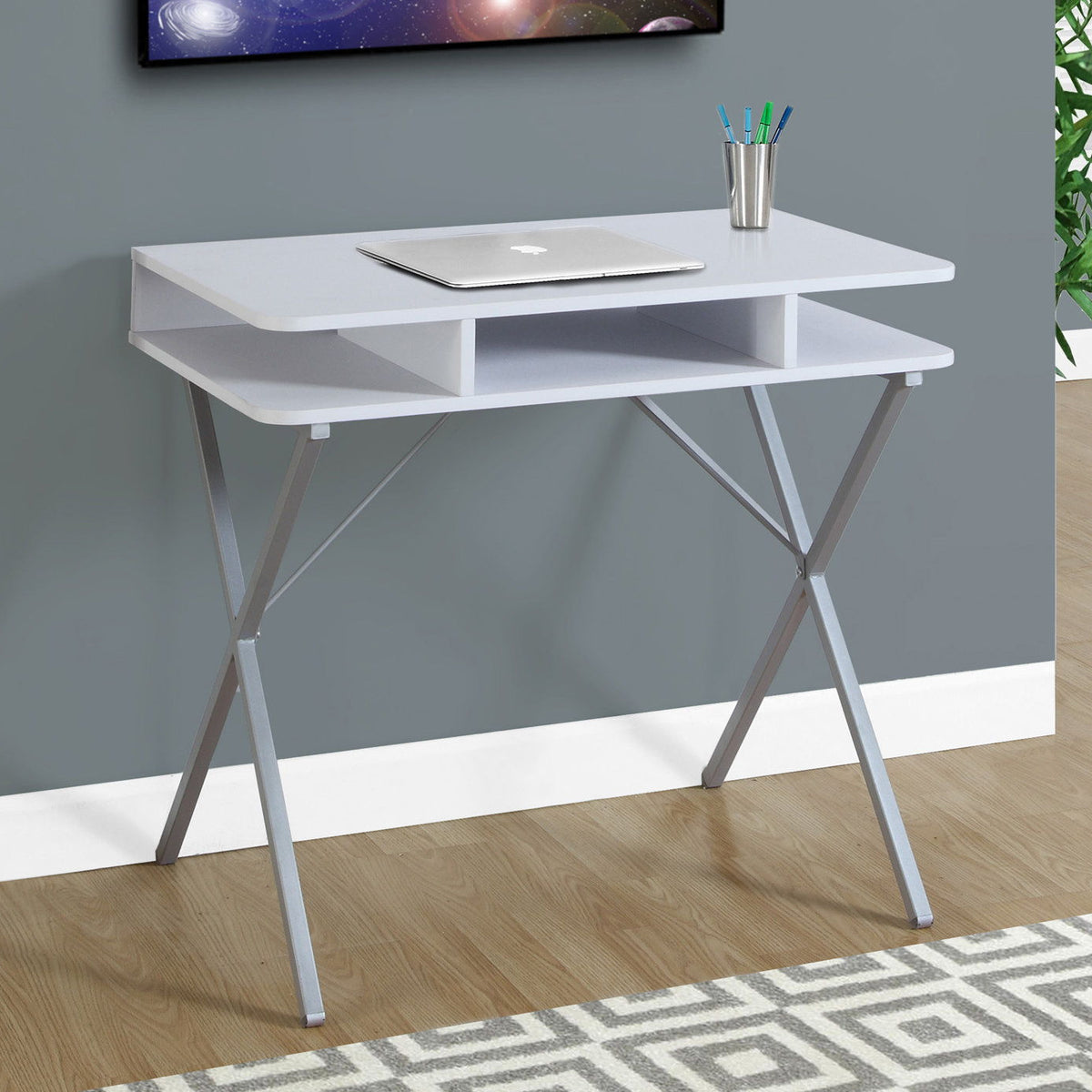 Computer Desk For Home Office, Laptop, Storage Shelves, Modern Convenient Design - White