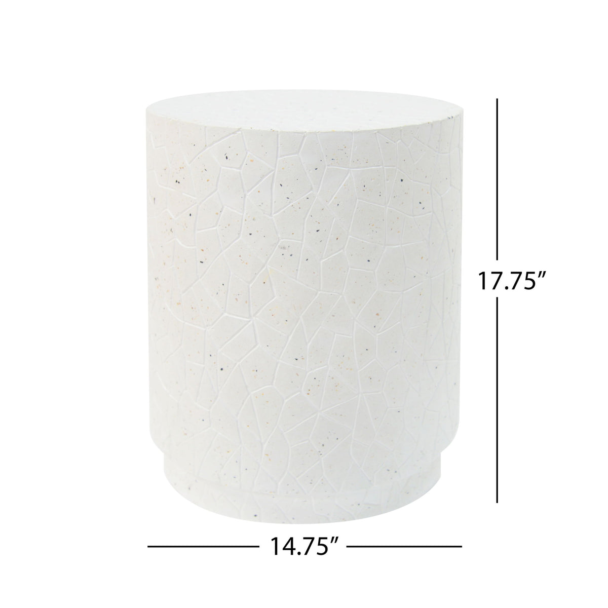 Outdoor Terrazzo Concrete Drum End Table, Living Room Accent Table - White Terrazzo