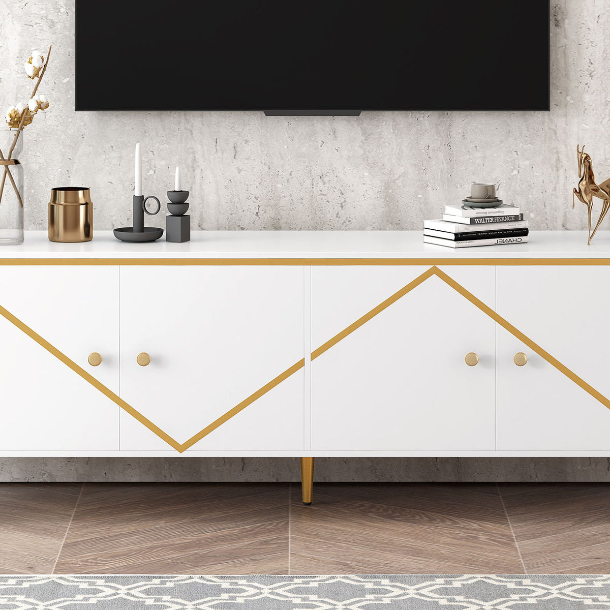 Modern Minimalist TV Stand With 2 Spacious Cabinets