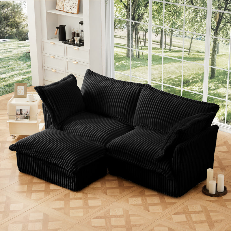 2-Seater Slipcovered L-Shaped Corduroy Sectional Sofa - Black Corduroy