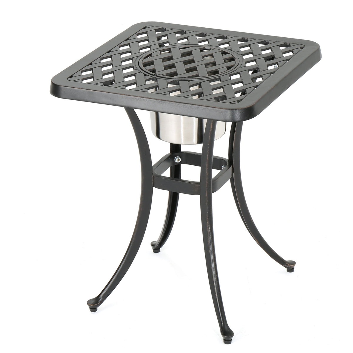 Outdoor Cast Aluminum Bistro Table With Ice Bucket - Black Copper