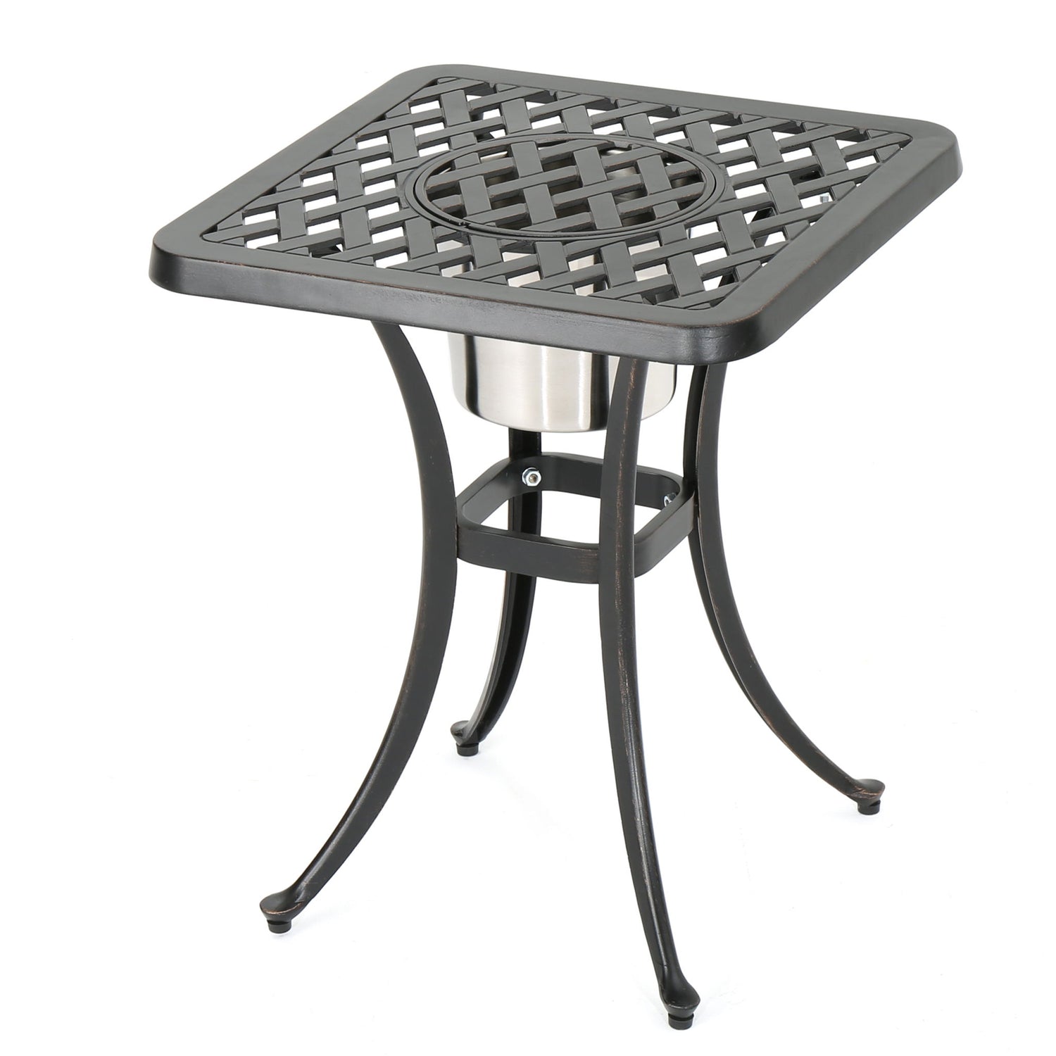 Outdoor Cast Aluminum Bistro Table With Ice Bucket - Black Copper