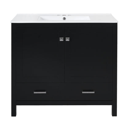 Bathroom Vanity With Sink, Soft Close Doors, Double Shelves & Divided Drawer