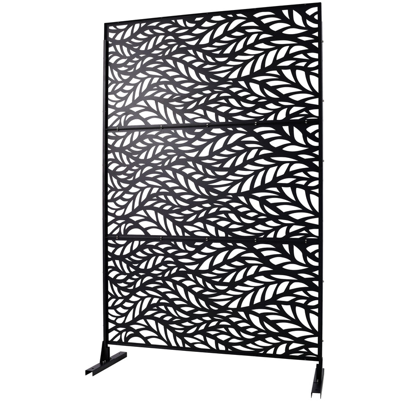 Outdoor & Indoor Privacy Screen Metal Privacy Screen, Freestanding Decorative Privacy Screen For Deck Balcony Patio - Black