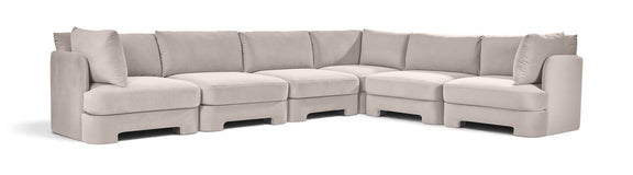 Hammond beige velvet corner sectional sofa, 6-piece set with upholstered cushions