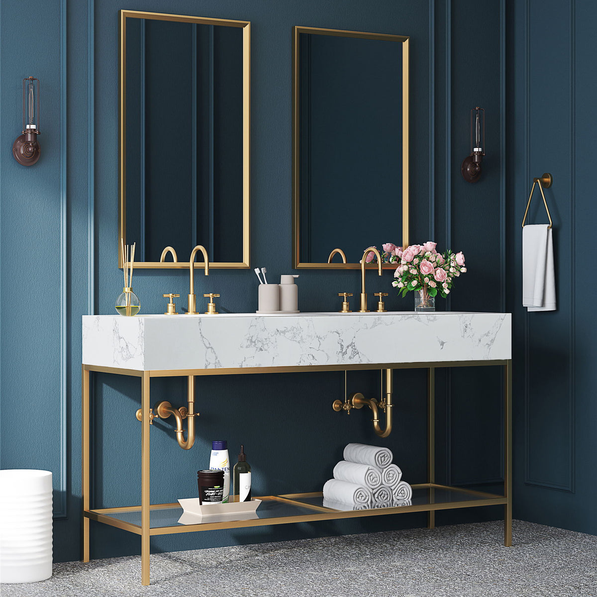 Marmo - Engineered Marble Bathroom Vanity With Gold Base