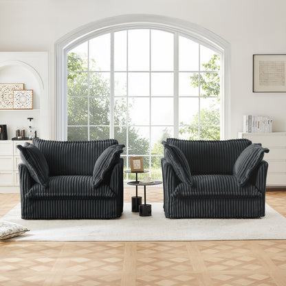 Set of 2 Slipcovered Corduroy Armchairs - Gray Corduroy