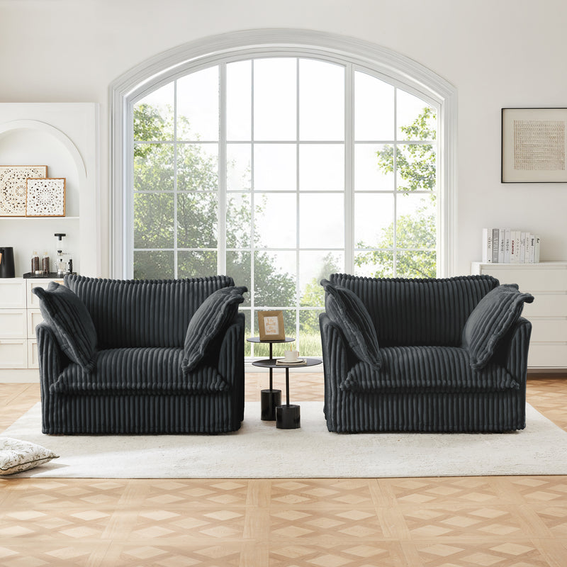 Set of 2 Slipcovered Corduroy Armchairs - Gray Corduroy