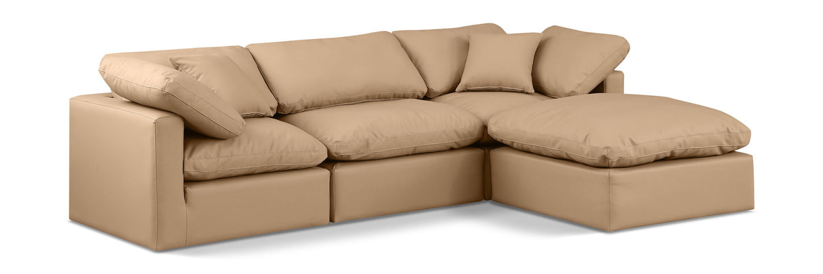 Indulge - Faux Leather 4 Piece Modular Sectional With Chaise - Tan