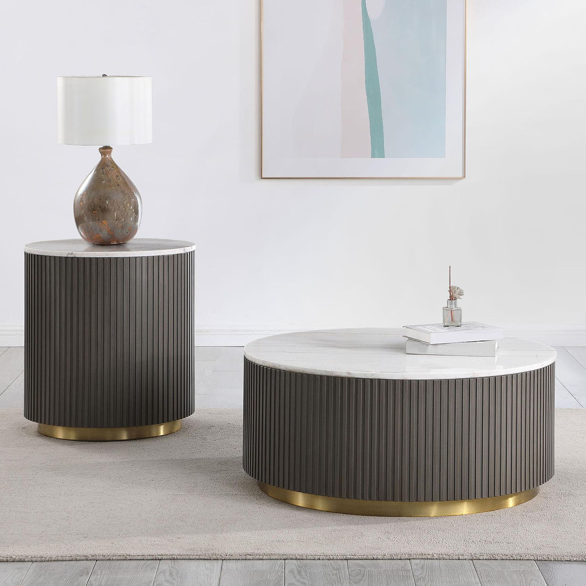 Jason 2-piece Round Marble Coffee and End Table Set White