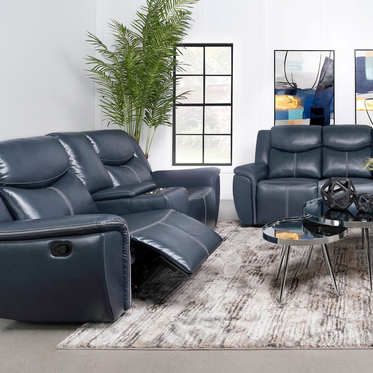 Sloane 2-piece Upholstered Reclining Sofa Set Blue