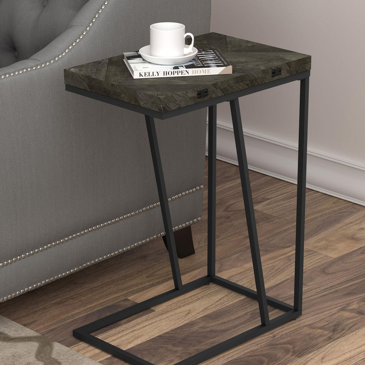 Carly Expandable Engineered Wood C-Shaped Side Table Grey