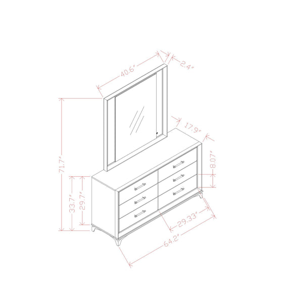Mirror with LED frame and base drawers, size diagram