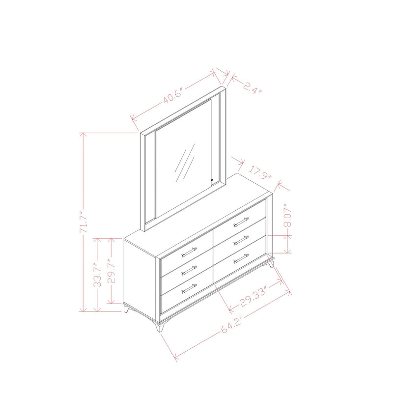 Mirror with LED frame and base drawers, size diagram