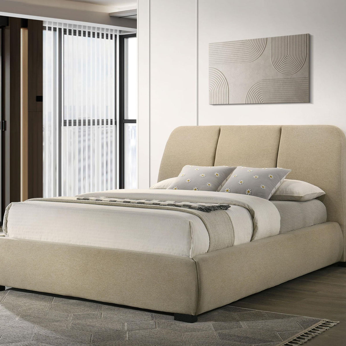Mokena 46-inch Upholstered Queen Platform Bed Brown