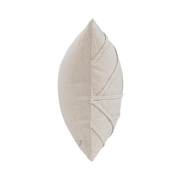 Langdon pillow side view in natural fabric with contrast stitched trim along edge