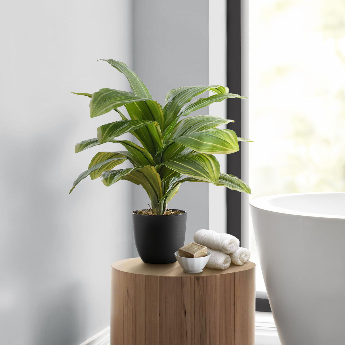 17" Tall, Artificial Plant, Dracaena, Indoor, Faux, Fake, Table, Greenery, Potted, Real Touch, Decorative - Green / Black