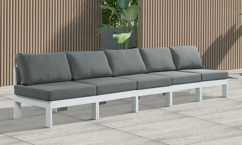 Nizuc - Outdoor Patio 5 Seat Modular Armless Sofa With White Frame