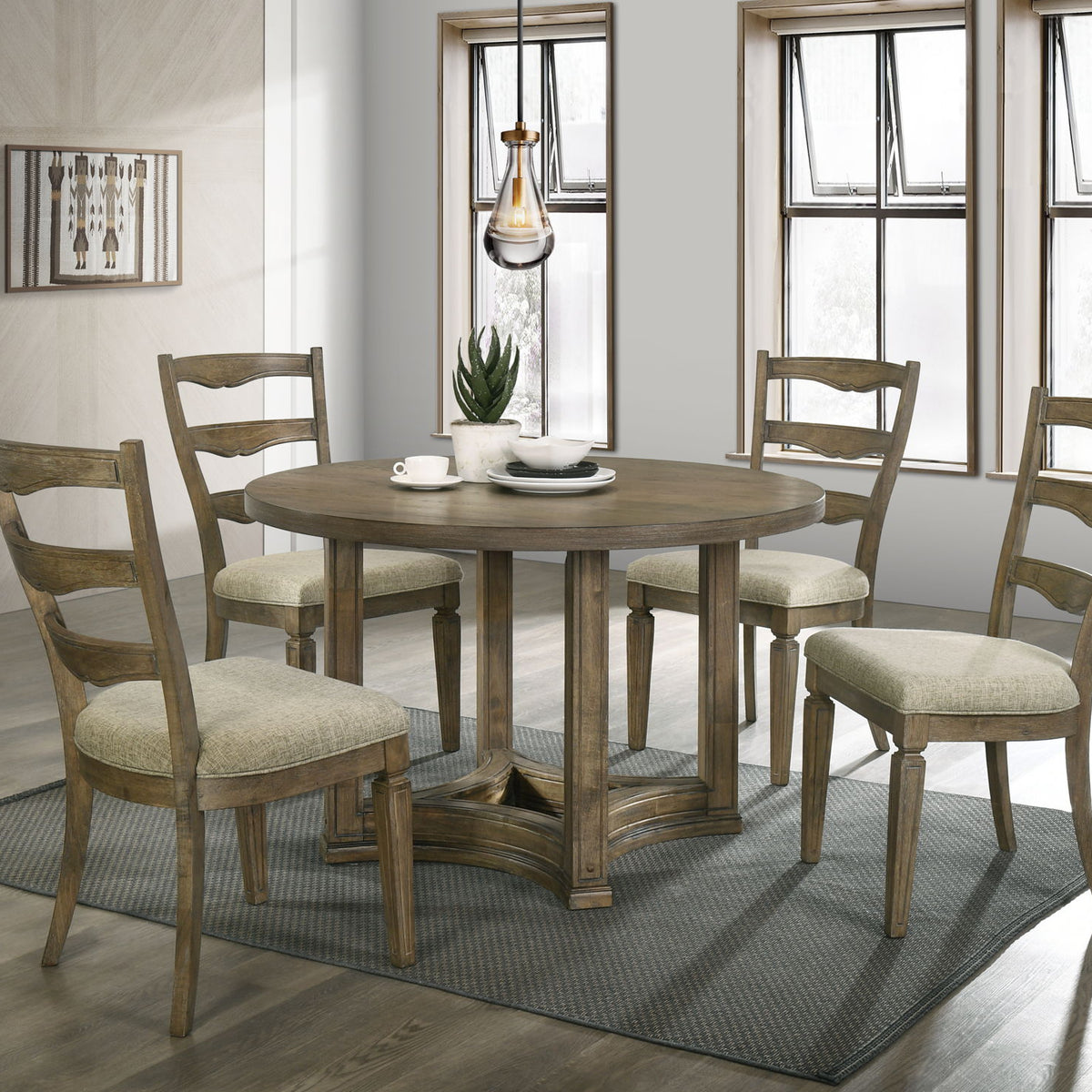 Parfield - 5 Pieces Round Dining Room Set - Light Brown / Oak