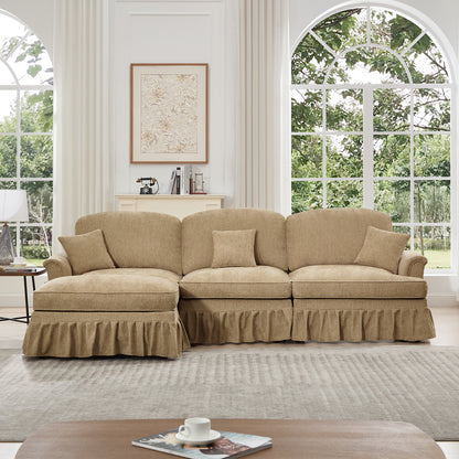 3-Seater Modular L-Shaped Chenille Sectional Sofa - Light Coffee Chenille
