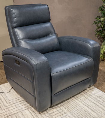 Gruaro blue swivel power rocker recliner with padded arms and segmented back