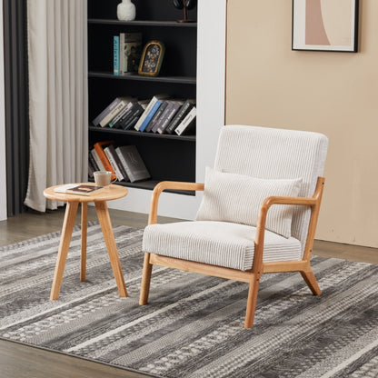 Mid-Century Modern Accent Chair&Coffee Table Set, Vintage Luxury Style, Leisure Chair(Beige)& coffee table (Natural Wood), suitable for living rooms and bedroom relaxation areas