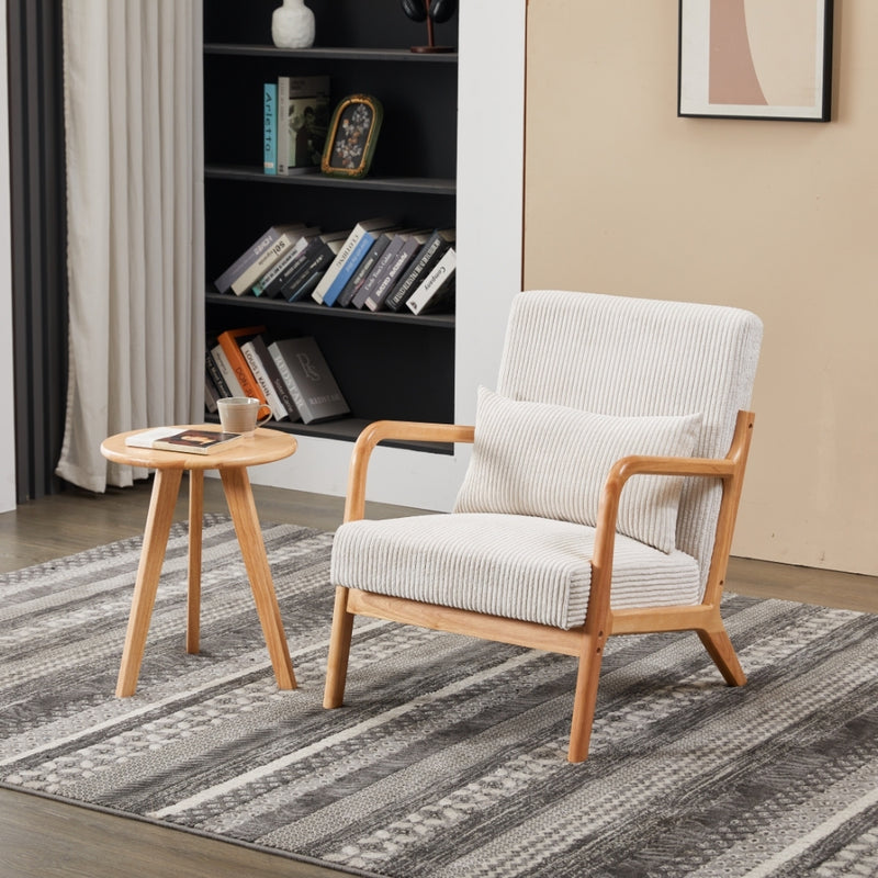 Mid-Century Modern Accent Chair&Coffee Table Set, Vintage Luxury Style, Leisure Chair(Beige)& coffee table (Natural Wood), suitable for living rooms and bedroom relaxation areas