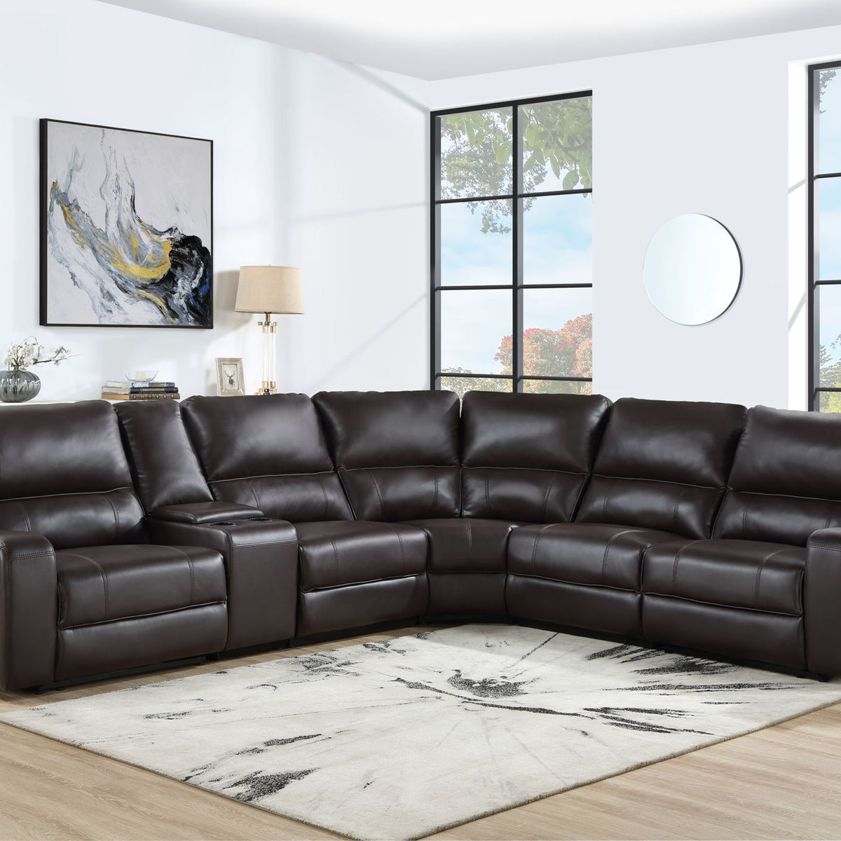 Saul - Power Recliner Sectional Sofa With USB Port Cupholder Console