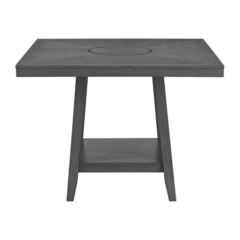 Square counter table with lazy susan, dark gray top with circular lazy susan detail