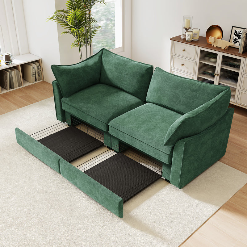 2-Seater Chenille Sofa - Green Chenille