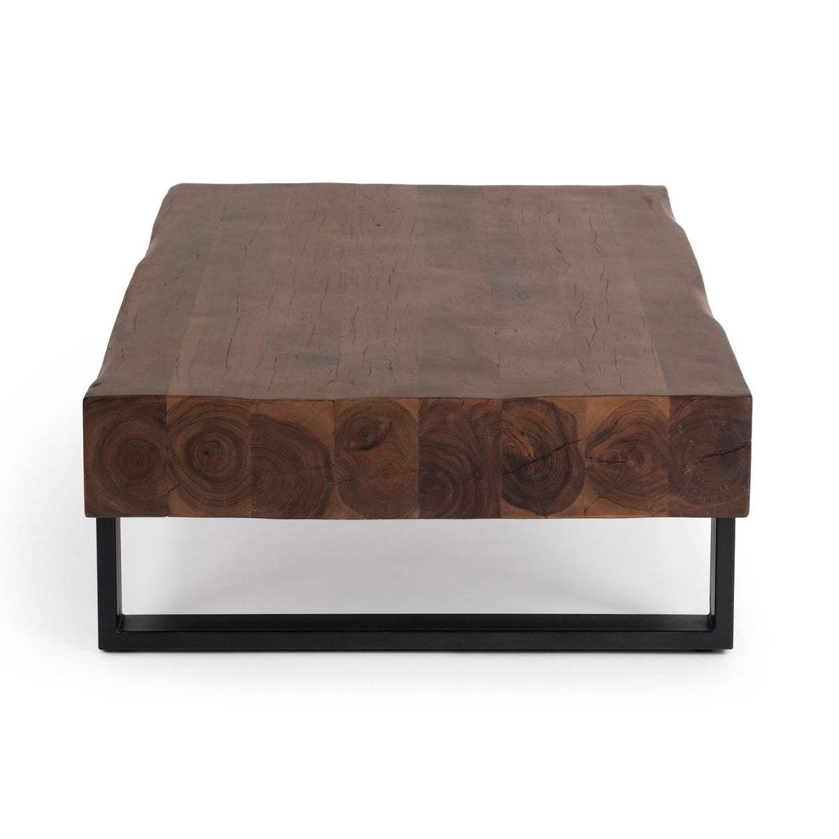 Reclaimed brown wood rectangular table with black metal frame base
