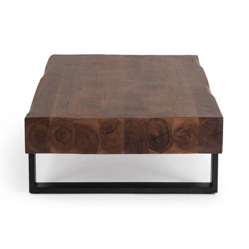 Reclaimed brown wood rectangular table with black metal frame base