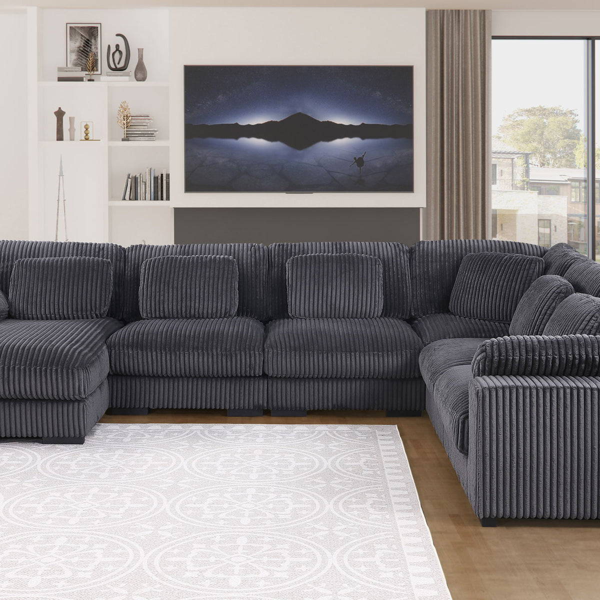 Nadine - Corduroy Modular Corner Sectional Sofa With Left Facing Chaise
