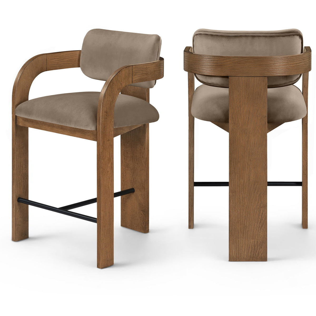 Cedra - Velvet Performance Fabric Upholstered Counter Stool - Brown Frame