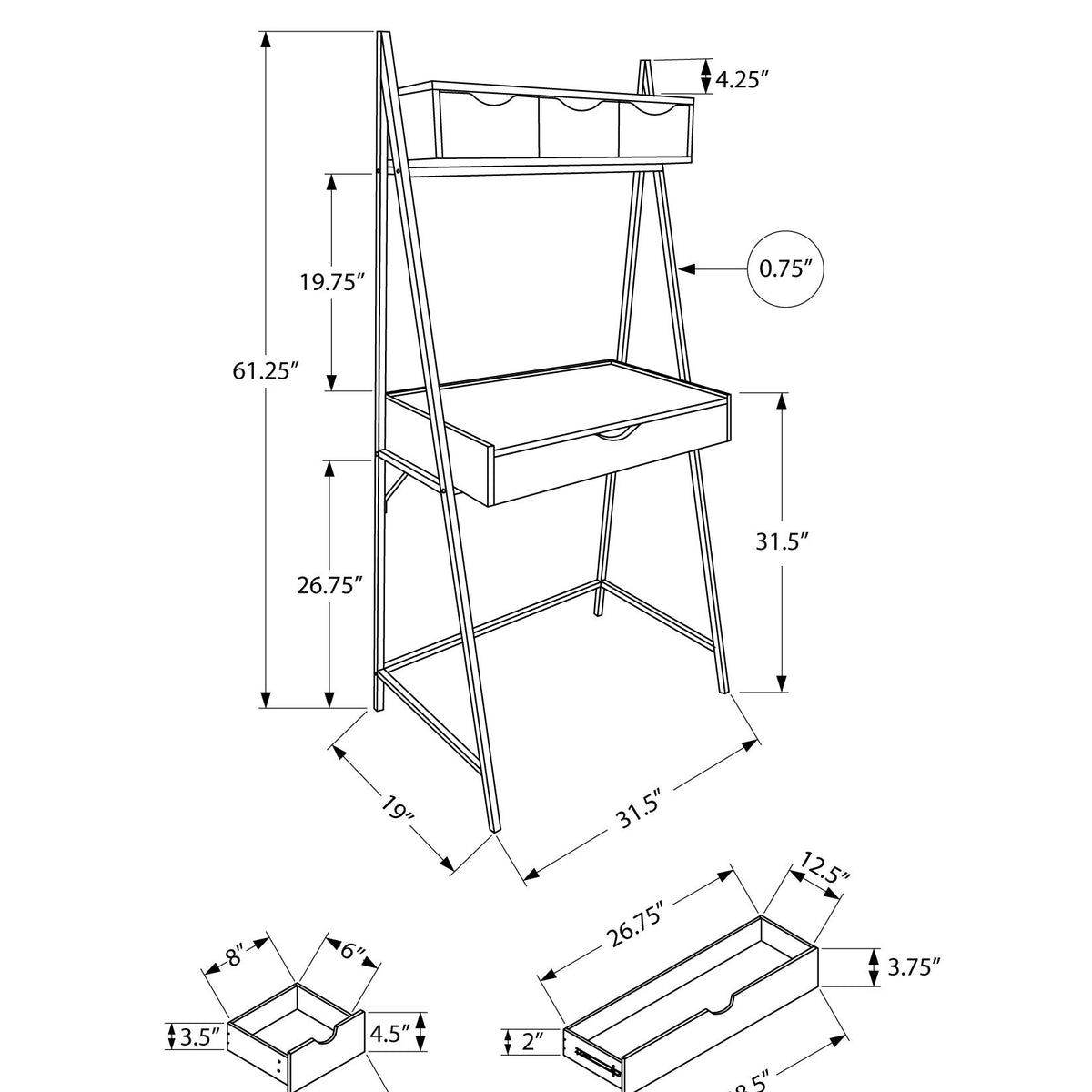 Computer Desk For Home Office, Laptop, Leaning, Storage Drawers, Contemporary & Modern