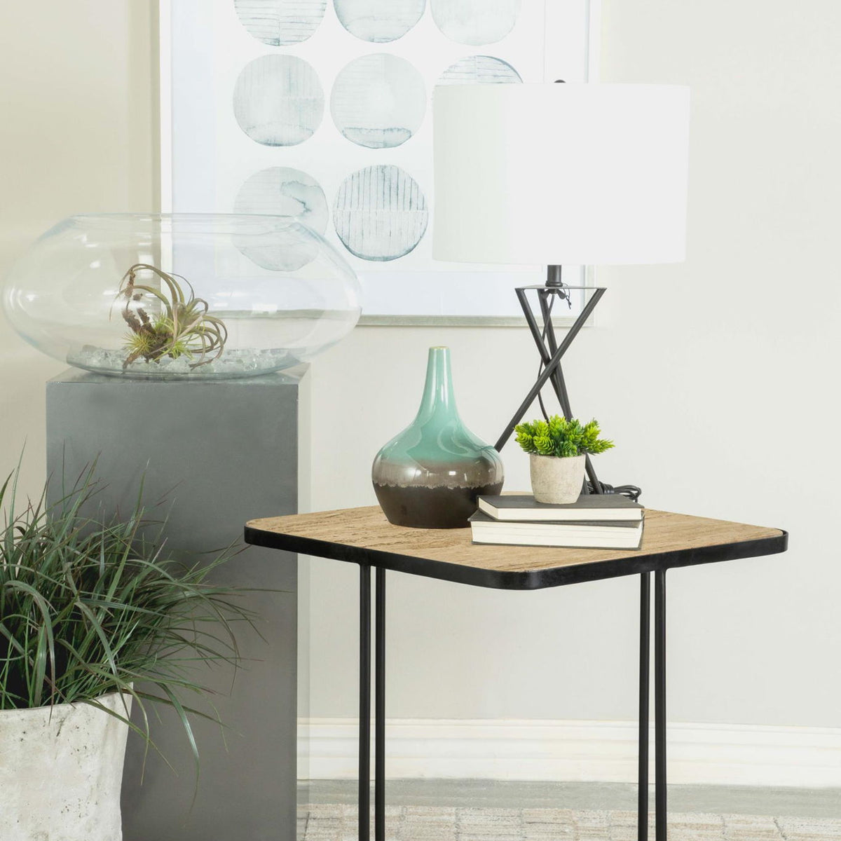 Elyna Square Stone Top Accent Side Table Beige