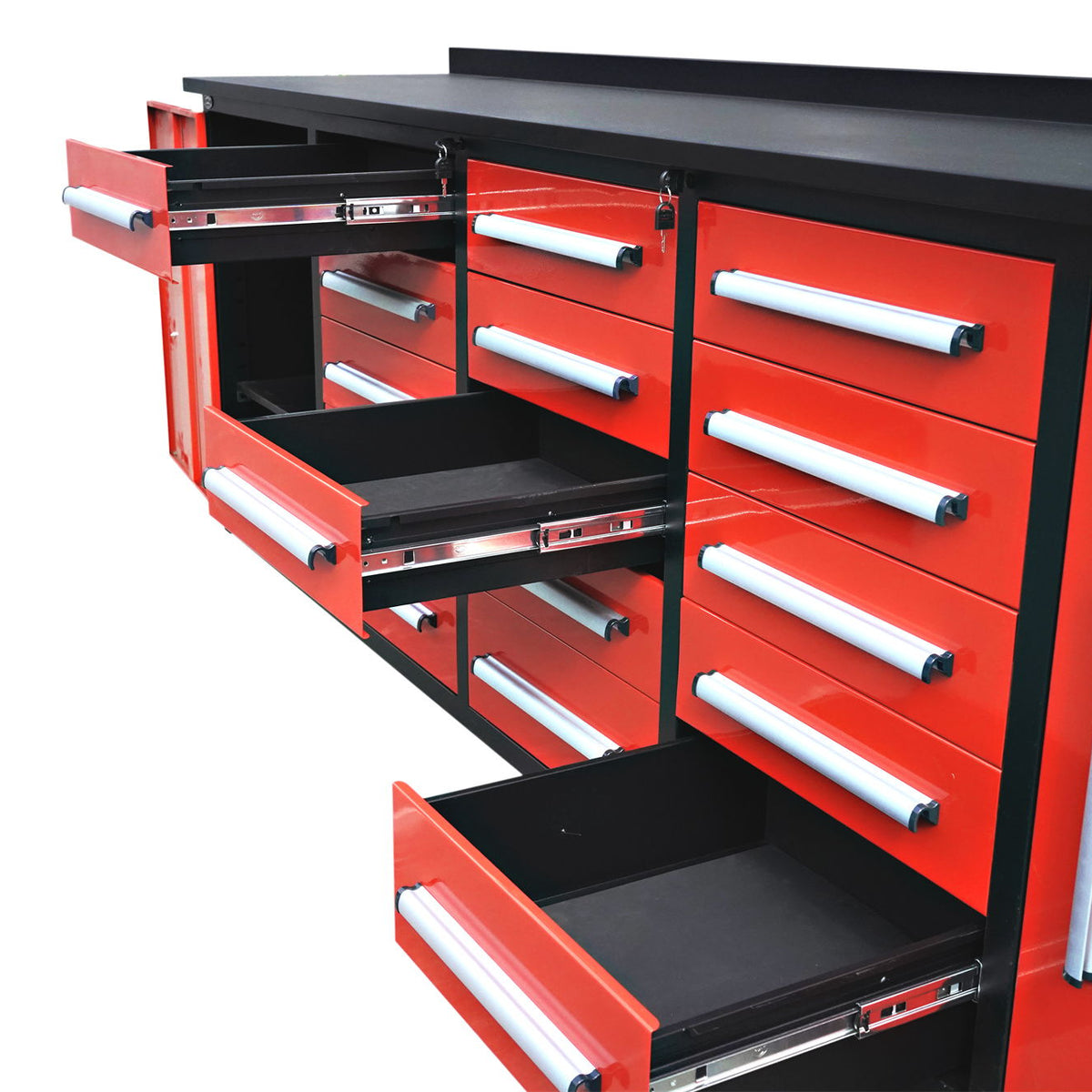Storage Cabinet With Work Bench (15 Drawers And 2 Cabinets)