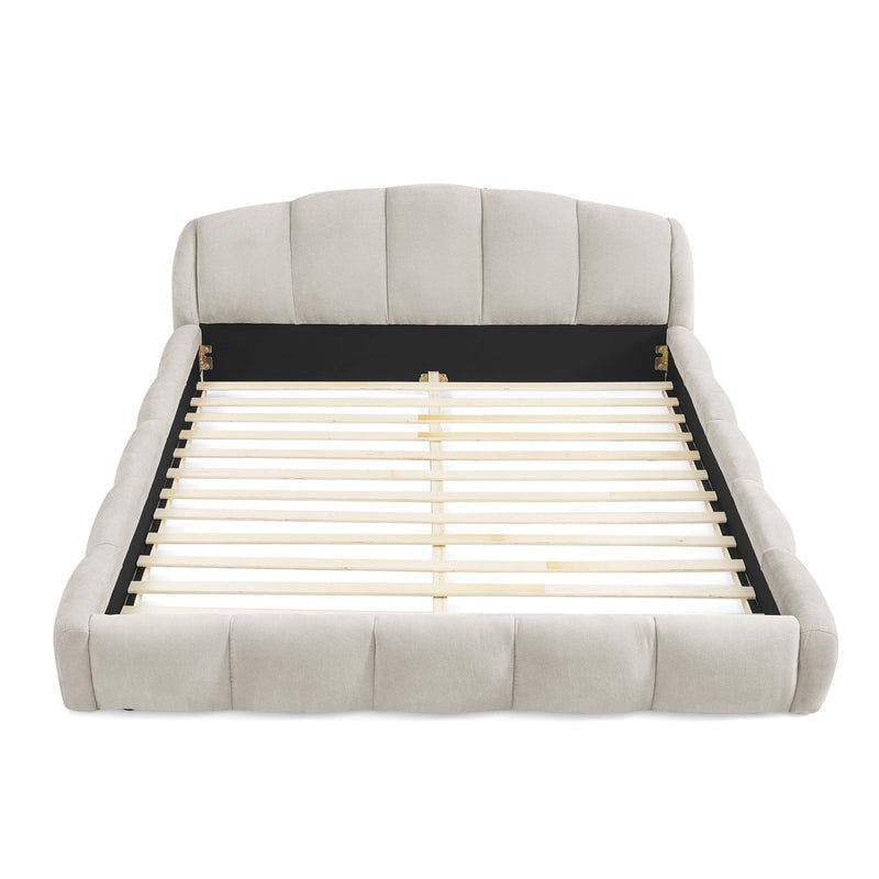 Upholstered Platform Bed Frame, Low Profile Floor Bed, No Box Spring Required