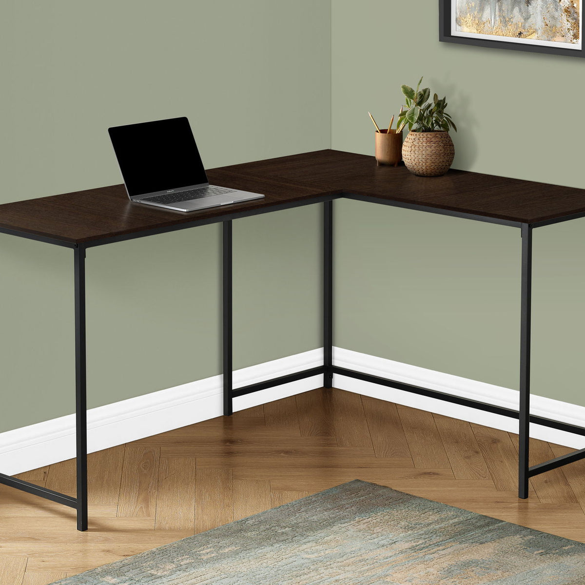Computer Desk, Home Office, Corner, L Shape, Laptop, Marble Look Contemporary & Modern
