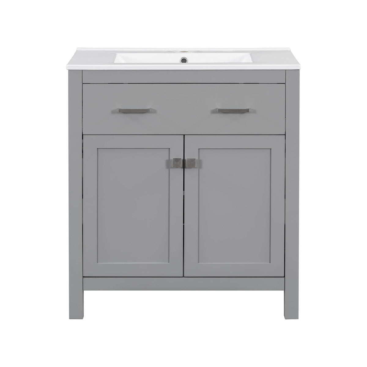 Bathroom Vanity With Ceramic Sink, Modern Single Bathroom Cabinet With 2 Doors And A Shelf, Soft Close Doors