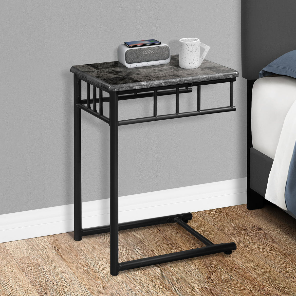 C-Shaped Accent Table Marble Look For Living Room